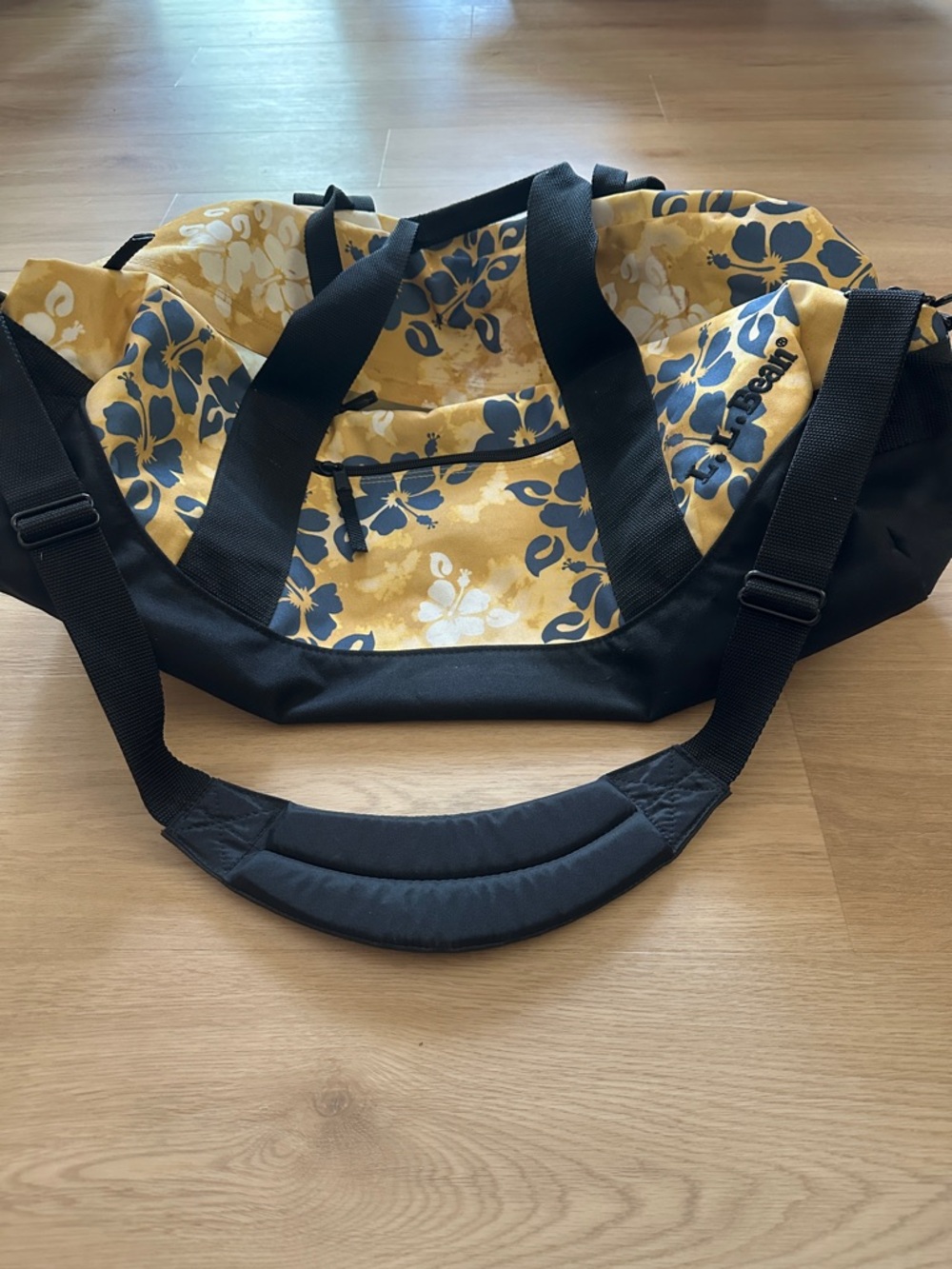 L.L. Bean Yellow and Navy Floral Travel Duffel - Picture 3 of 4